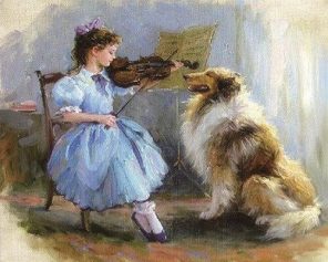 Girl Plays Violin For a Dog paint by numbers