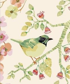 Green Bird With Flowers paint by numbers