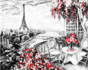 Paris Eiffel Tower in Black and Red paint by numbers