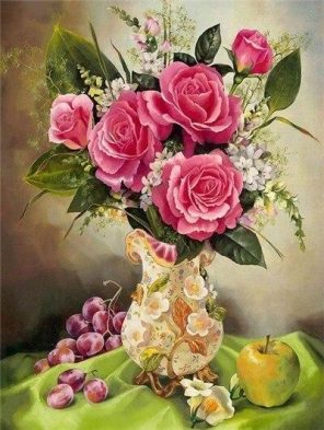Pink Rose Vase paint by numbers