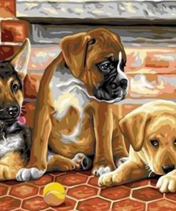Puppies With A Tennis Ball paint by numbers