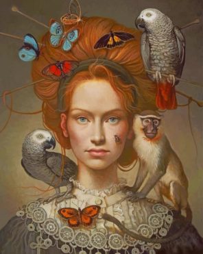Surrealism Girl With Animals paint by numbers