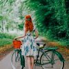 Redhead Girl Strolling With Her Bike Paint by numbers