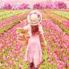 Girl In Pink Flowers Field paint by numbers