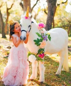 Girl With Mini Horse Unicorn paint by numbers