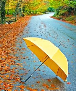 Yellow Umbrella With Autumn Leaves paint by numbers