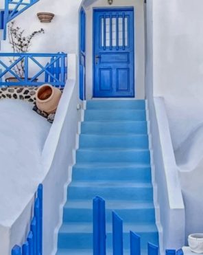 Blue And White House Santorini paint by numbers