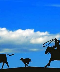 Rancher Roping Cattle Silhouette Paint by numbers
