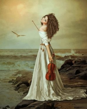 Vintage Violinist On The Beach paint by numbers