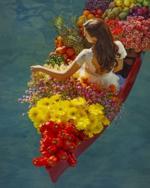 Woman On A Boat Full Of Flowers Paint by numbers