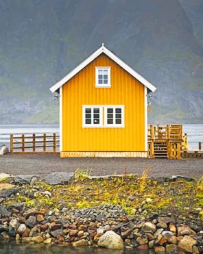 Yellow House In Winter Season Paint by numbers