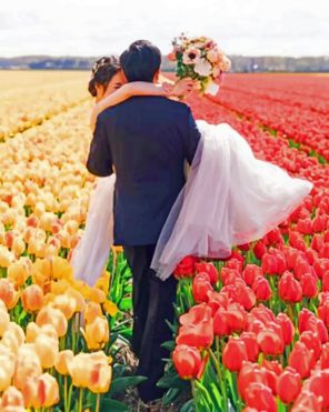 Couple In A Field Of Flowers Paint by numbers