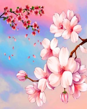Pink Cherry Blossoms paint by numbers