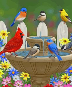 Birds On Fountain paint by numbers