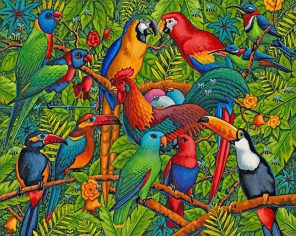 Tropical rainforest birds paint by number