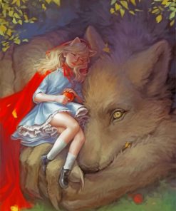 Sleepy Girl And Wolf Paint by numbers