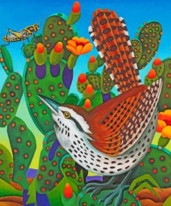 Cactus Wren Desert Bird Illustration Paint by numbers