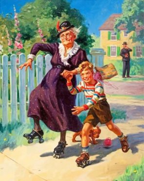 Grandma And Boy On Roller Skates paint by numbers