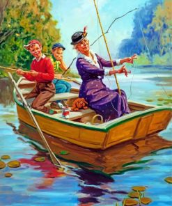 Grandma And Kids On Boat paint by number
