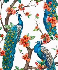 Peacocks On Cherry Blossom tree paint by numbers