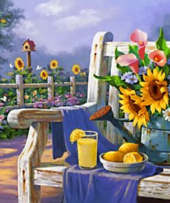 Sunflowers And Lemon On Bench paint by numbers