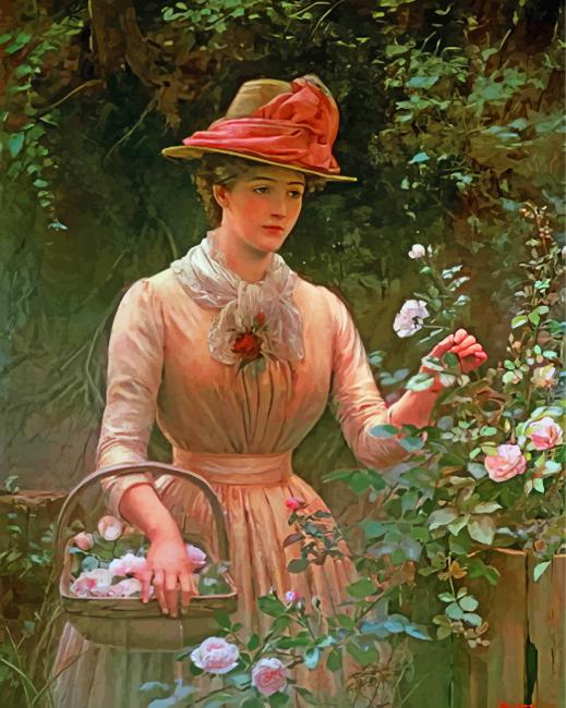 Vintage Woman In Garden paint by numbers