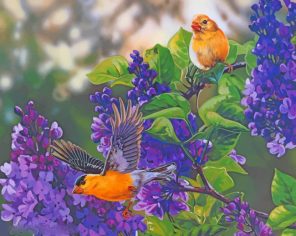 Yellow Birds On Flowers paint by numbers