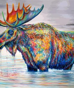 Colorful Moose In Pond Paint by numbers