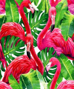 Flamingos In Monstera Plants Paint by numbers