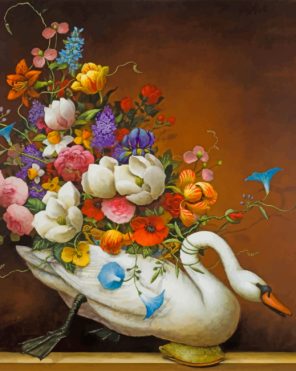 Flowers On Swan Art paint by number