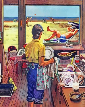 Doing Dishes At Beach Paint by numbers