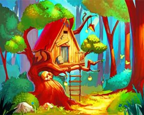 Forest Tree House Paint by numbers
