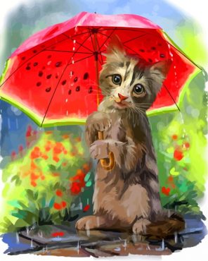 Cat And Watermelon Umbrella Paint by numbers