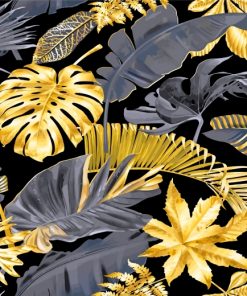 Gold Tropical Leaves Paint by numbers