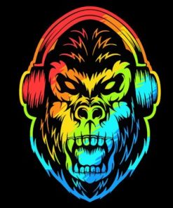 Colorful Angry Gorilla Headphones paint by numbers