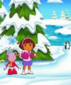 Dora And Boots In Snow paint by number