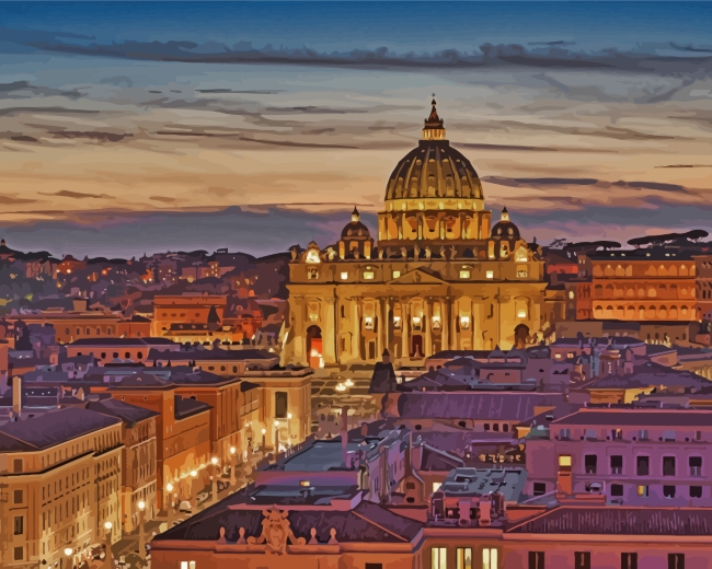 Saint Peters Basilica At Night paint by number