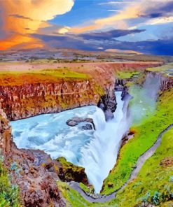 Beautiful Gullfoss Waterfall Iceland paint by number