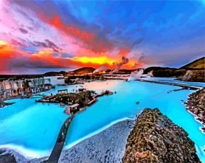 Blue Lagoon Iceland Sunset paint by number