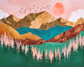 Metallic Mountains Landscape paint by numbers