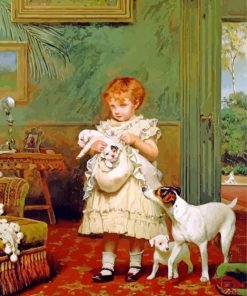 Charles Burton Barber girl with dogs paint by numbers