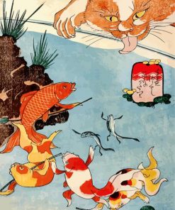 Koi Pond Asian Cat paint by number