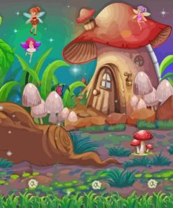 Mushroom House And Fairies Paint by numbebrs