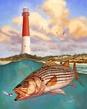 Striper fish and lighthouse paint by numbers