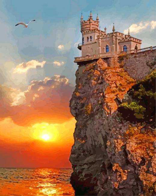 Sunset Swallow Nest Castle paint by number