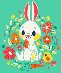 Chick And Easter Bunny Illustration Paint by numbers