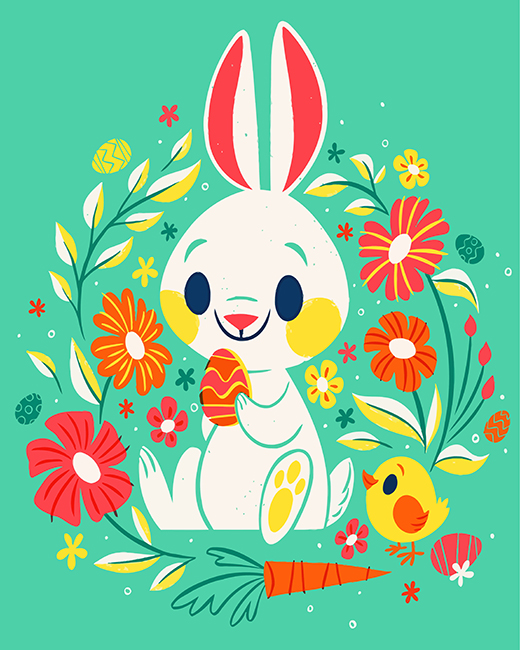Chick And Easter Bunny Illustration Paint by numbers