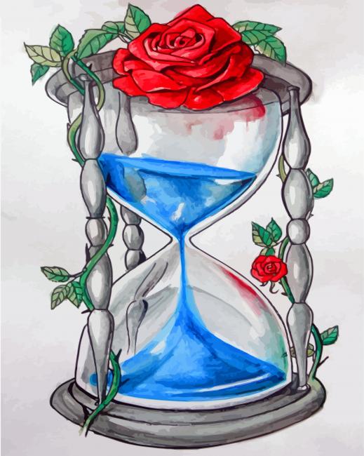 Aesthetic Hourglass With Water And Rose paint by numbers