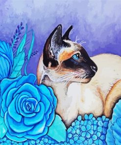 Siamese With Blue Roses Paint By Numbers