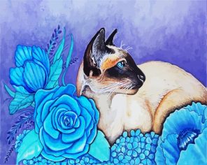 Siamese With Blue Roses Paint By Numbers